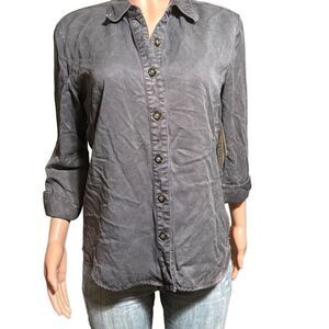 Women's 3/4 sleeve tencel button-down gray casual shirt top M